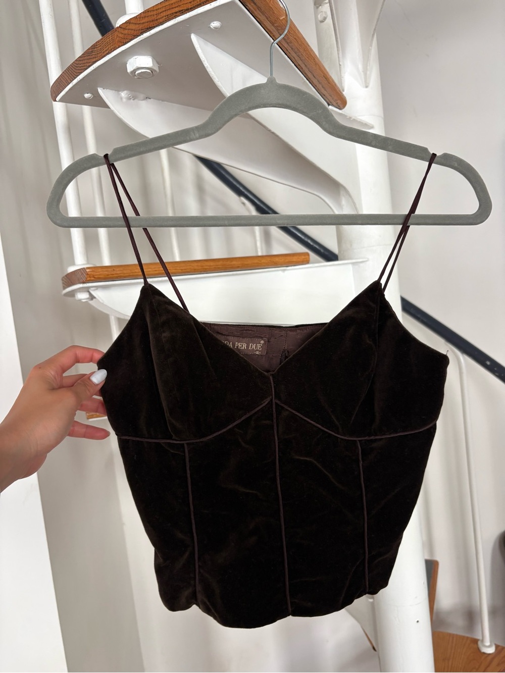 Velvet Spaghetti-Strap Cami in Dark Brown